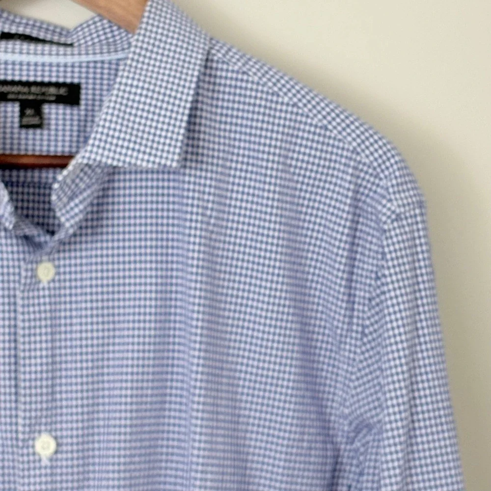 Banana Republic Button Down Shirt Mens XL Blue Gingham Cotton Casual Office
